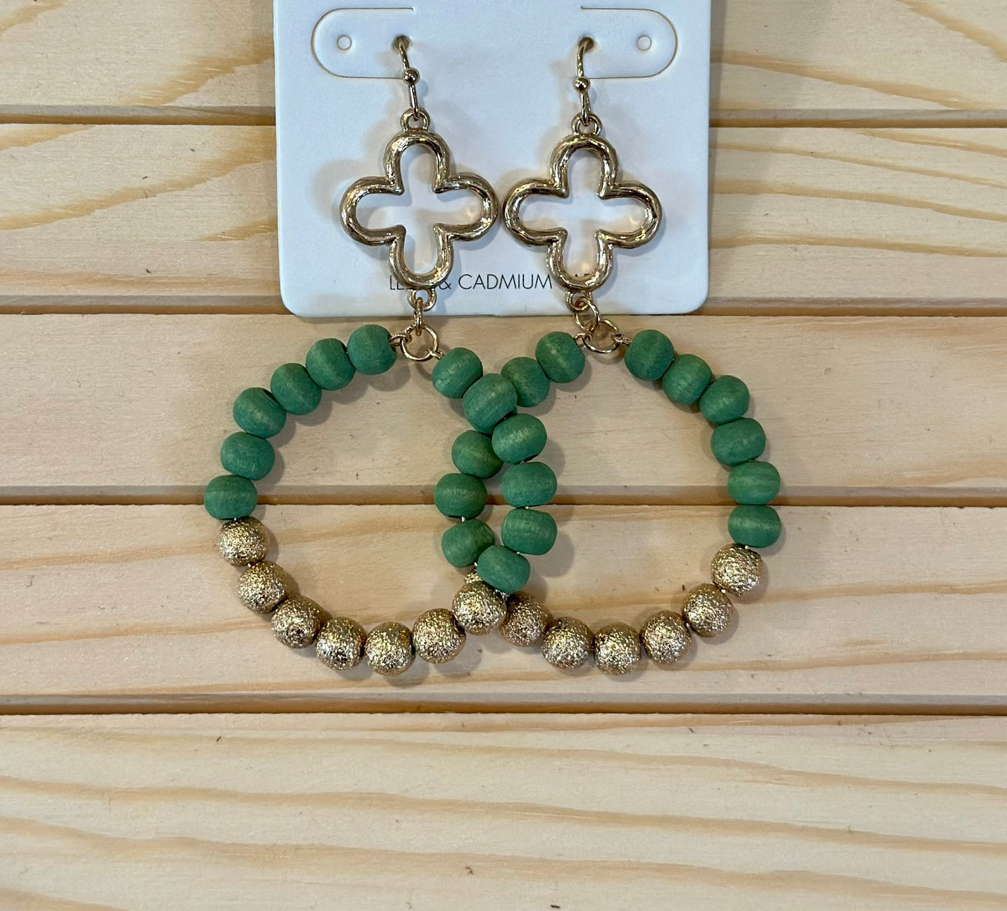 Wood Beaded Hoop with Clover - Four Colors