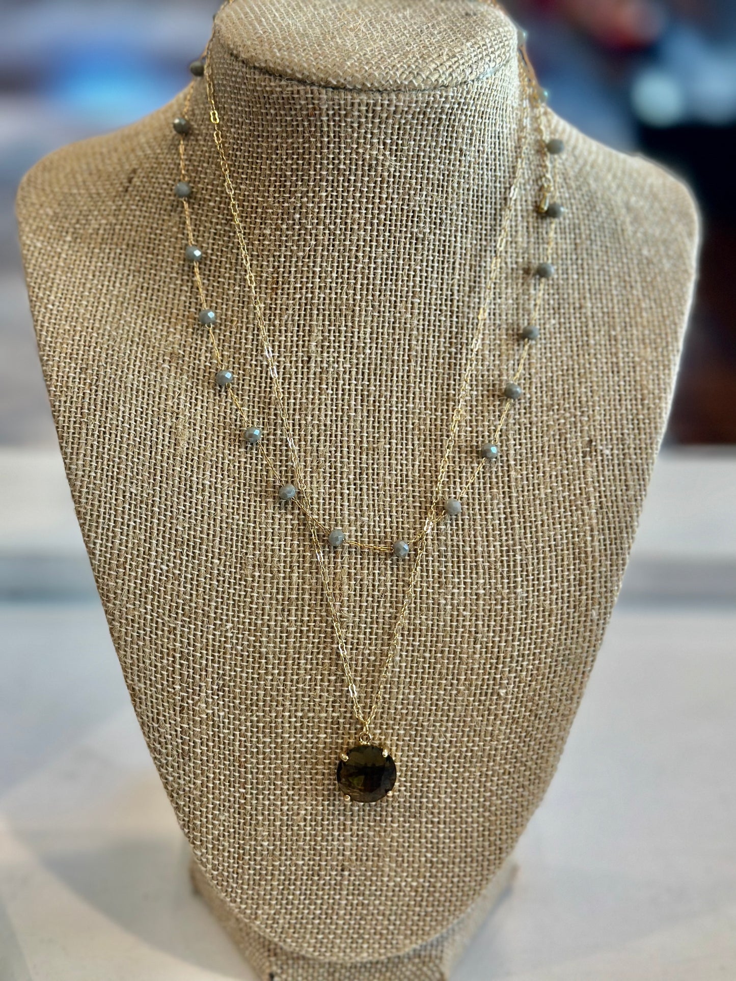 Grey Crystal Layered Necklace