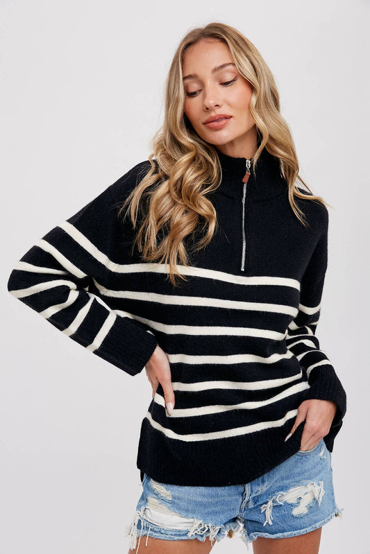 Black Stripe Pullover Sweater