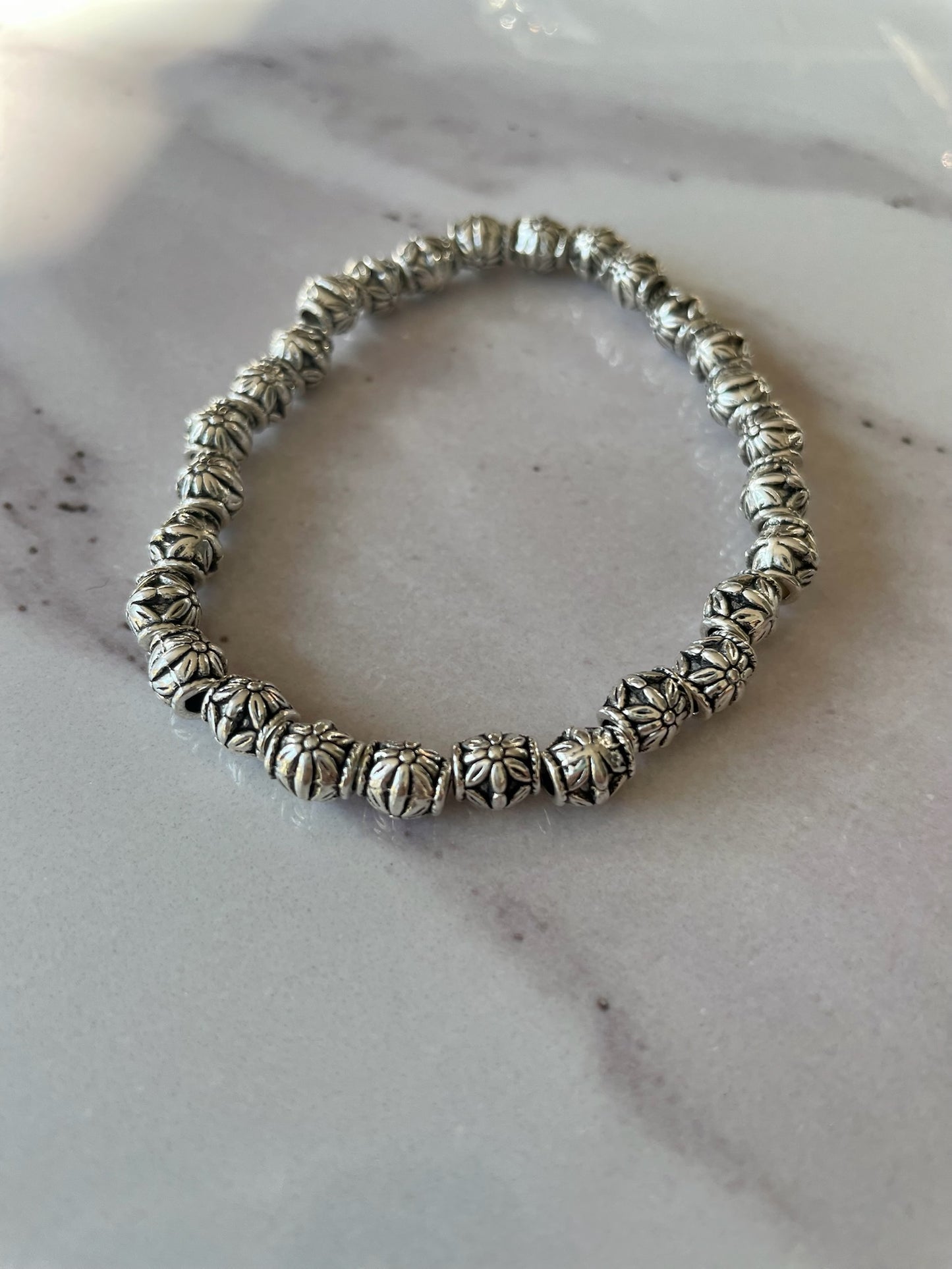 Silver Flower Bead Bracelets