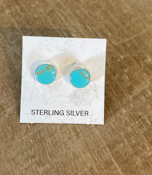 Genuine Turquoise Stone Stud Earrings - Medium Size